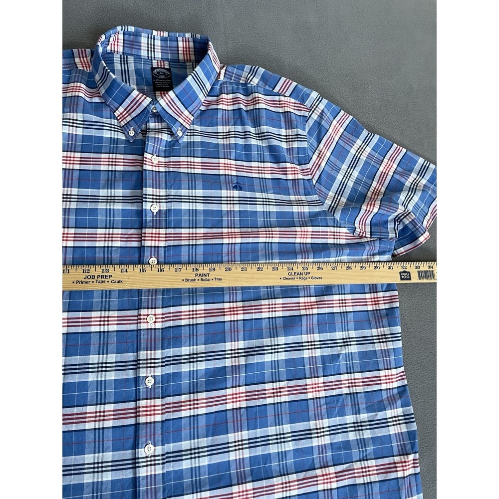 Brooks Brothers Short Sleeve Button Down Mens 1818 Sz 4xl‎ Blue Plaid Non Iron - Picture 6 of 7